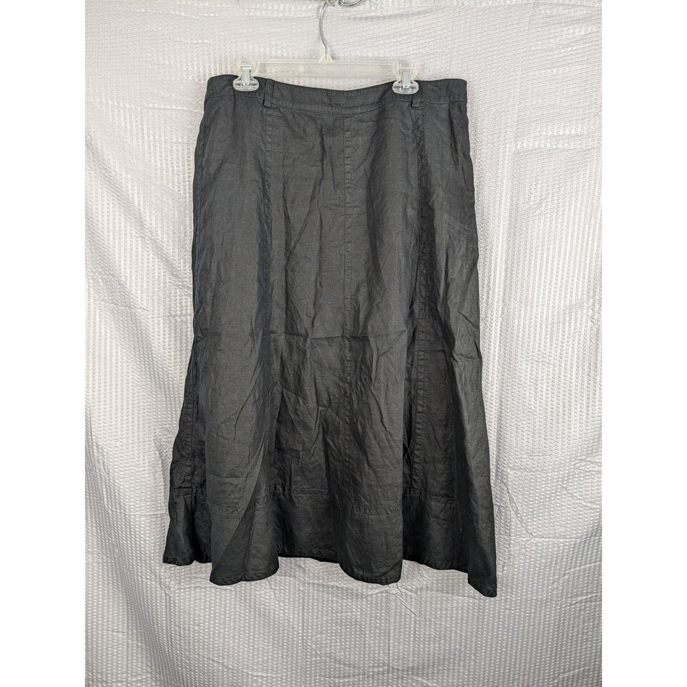Liz Claiborne Womens Linen Skirt Size 14 Black A Line Midi Side Zip Lined